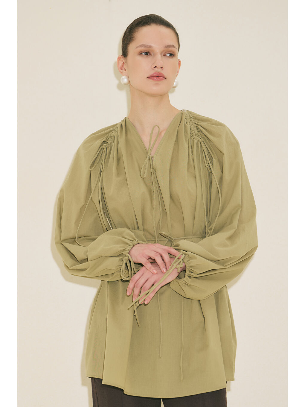 Bağlama Detaylı Tunik Elma Yeşili