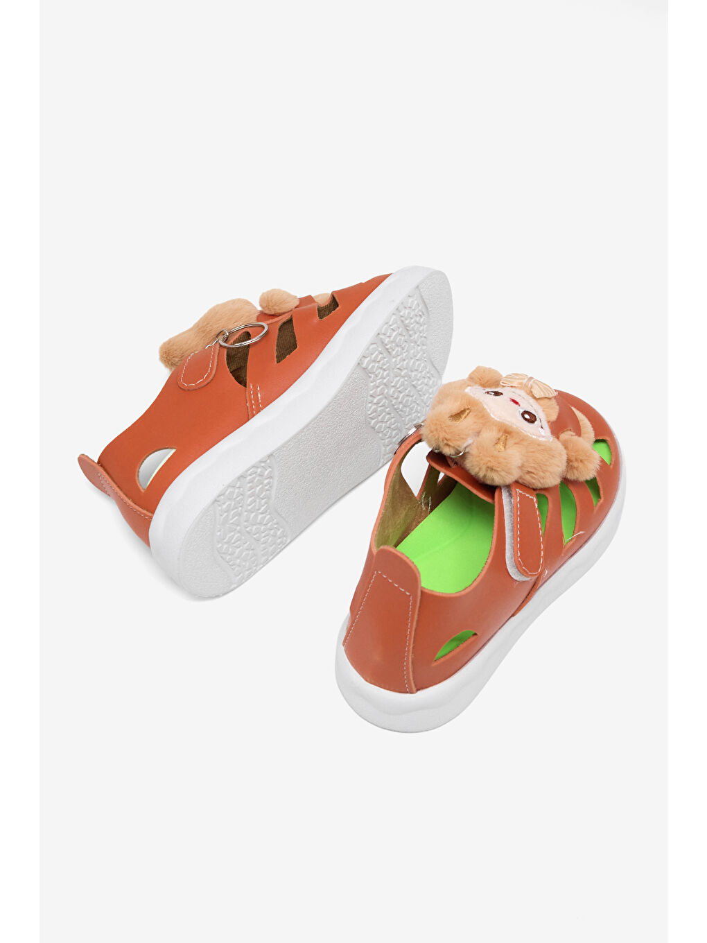 Çocuk Unisex Turuncu Hafif Taban Ayıcık Detaylı Cırtlı Sandalet-4