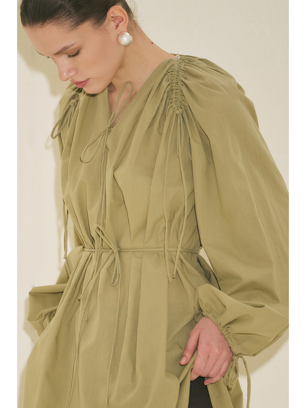 Bağlama Detaylı Tunik Elma Yeşili-1