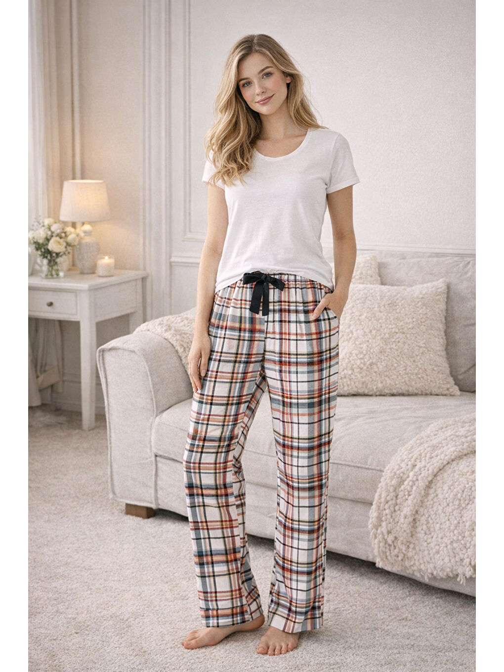 Gri Kadın Viskon Kumaş Penye Tek Pijama Alt 22 Çok Renkli-1