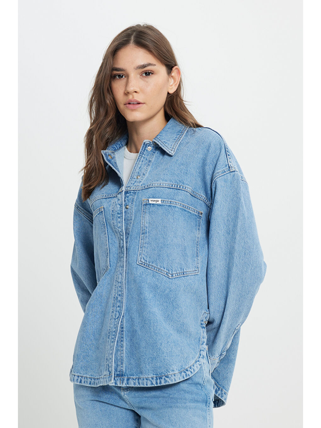 Yeşil Relaxed Fit Geniş Kesim %100 Pamuk İndigo Jean Denim Gömlek-1