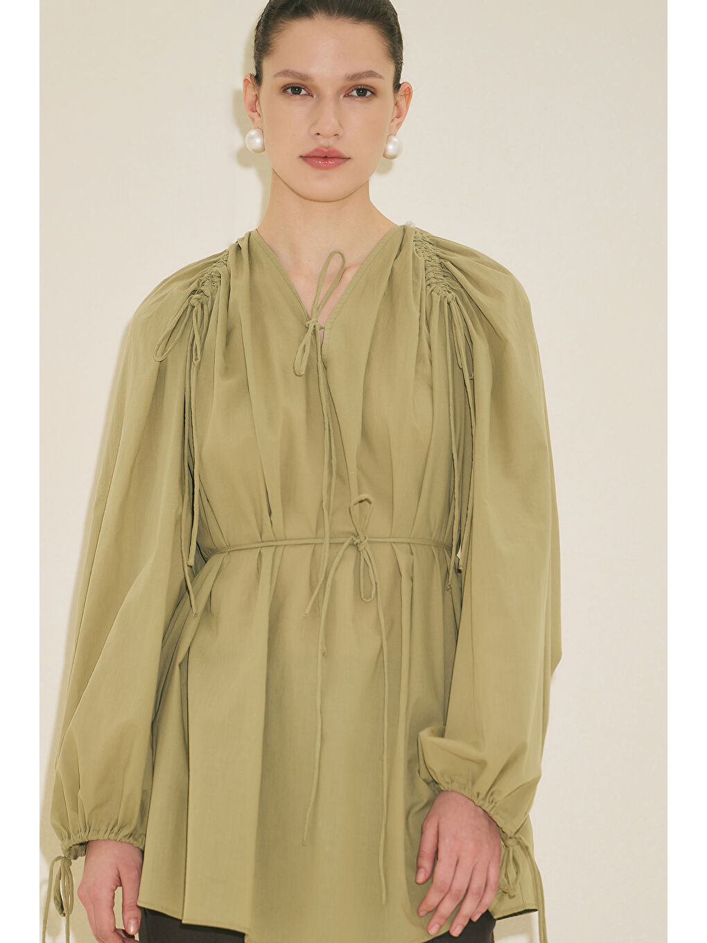 Bağlama Detaylı Tunik Elma Yeşili-2