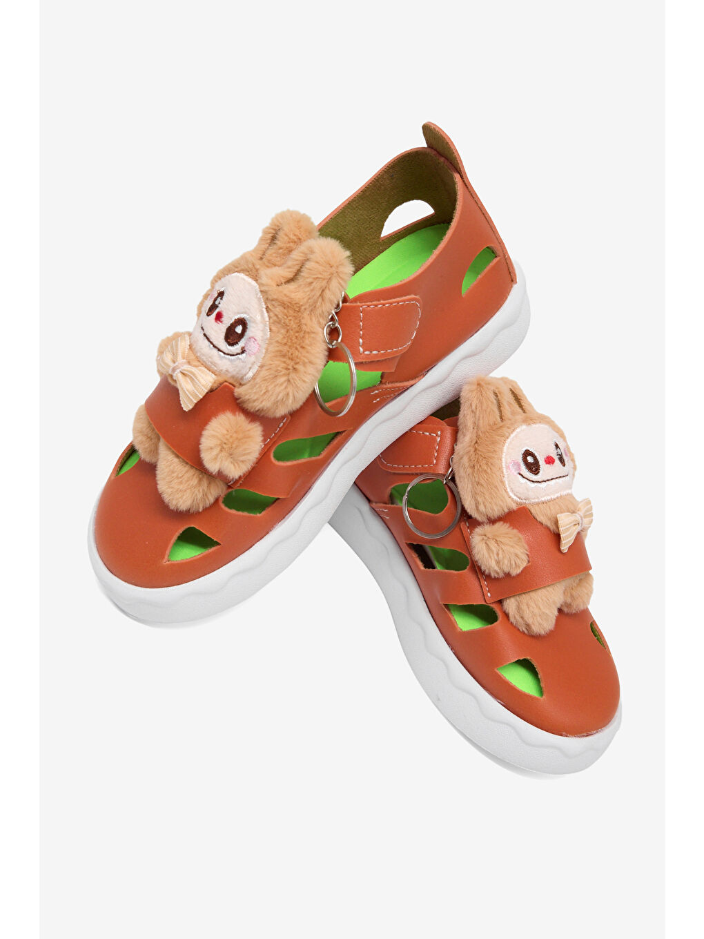 Çocuk Unisex Turuncu Hafif Taban Ayıcık Detaylı Cırtlı Sandalet-5