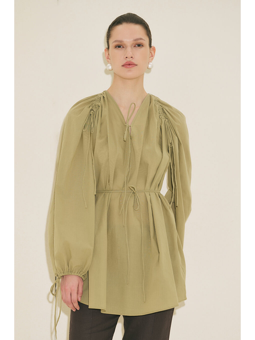 Bağlama Detaylı Tunik Elma Yeşili-4