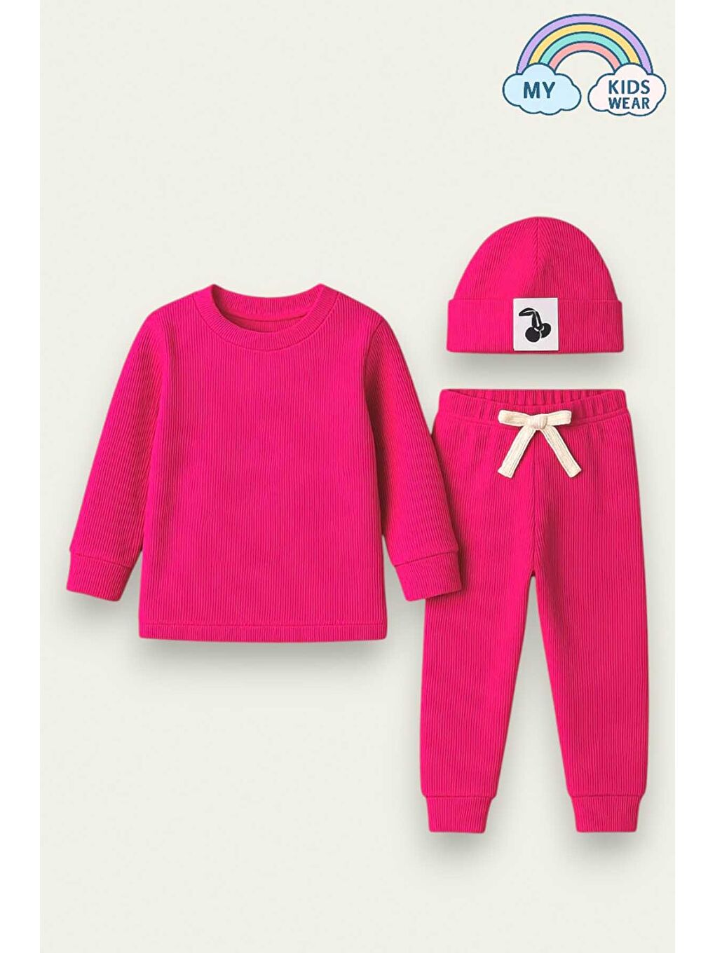 Fuşya Fitilli Unisex Bebek - Çocuk Üçlü Takım