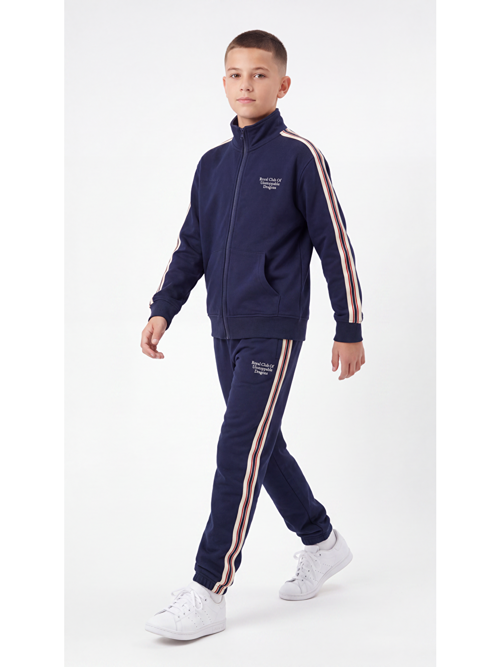 Lacivert Royal Club Baskılı Yumaşak Dokulu-comfort Kumaş Erkek Çocuk Alt Üst Eşofman Takımı-1