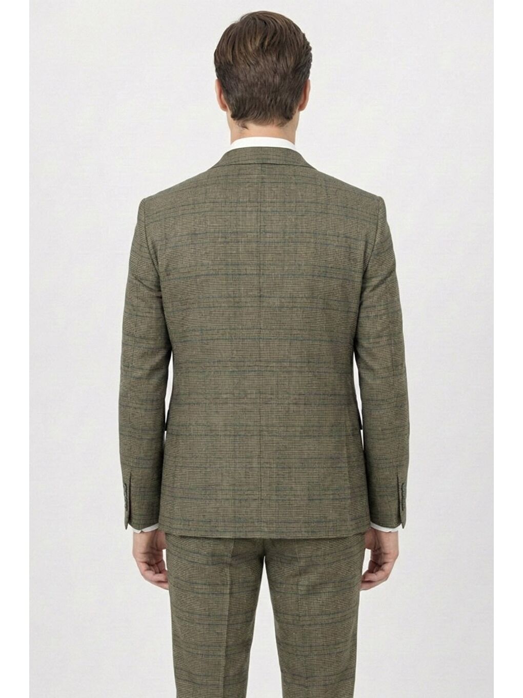 Kahverengi Giotelli Kahve Slim Fit Ekose Desenli Mono Yaka Takım Elbise-3