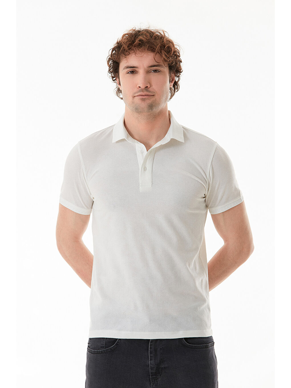 Beyaz Basic Polo Yaka Slim Fit Tişört