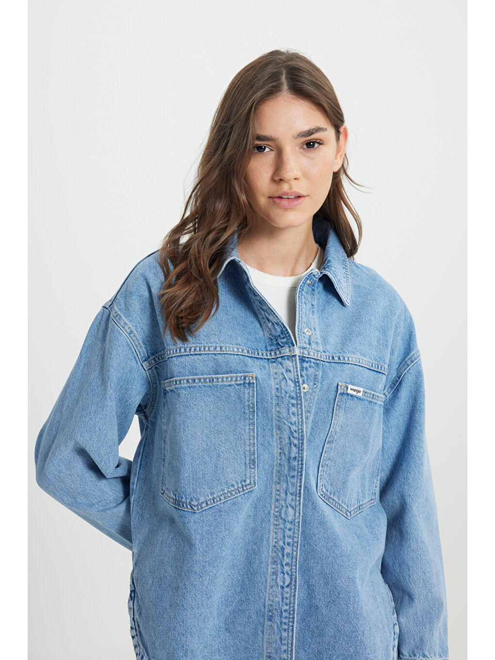 Yeşil Relaxed Fit Geniş Kesim %100 Pamuk İndigo Jean Denim Gömlek-2