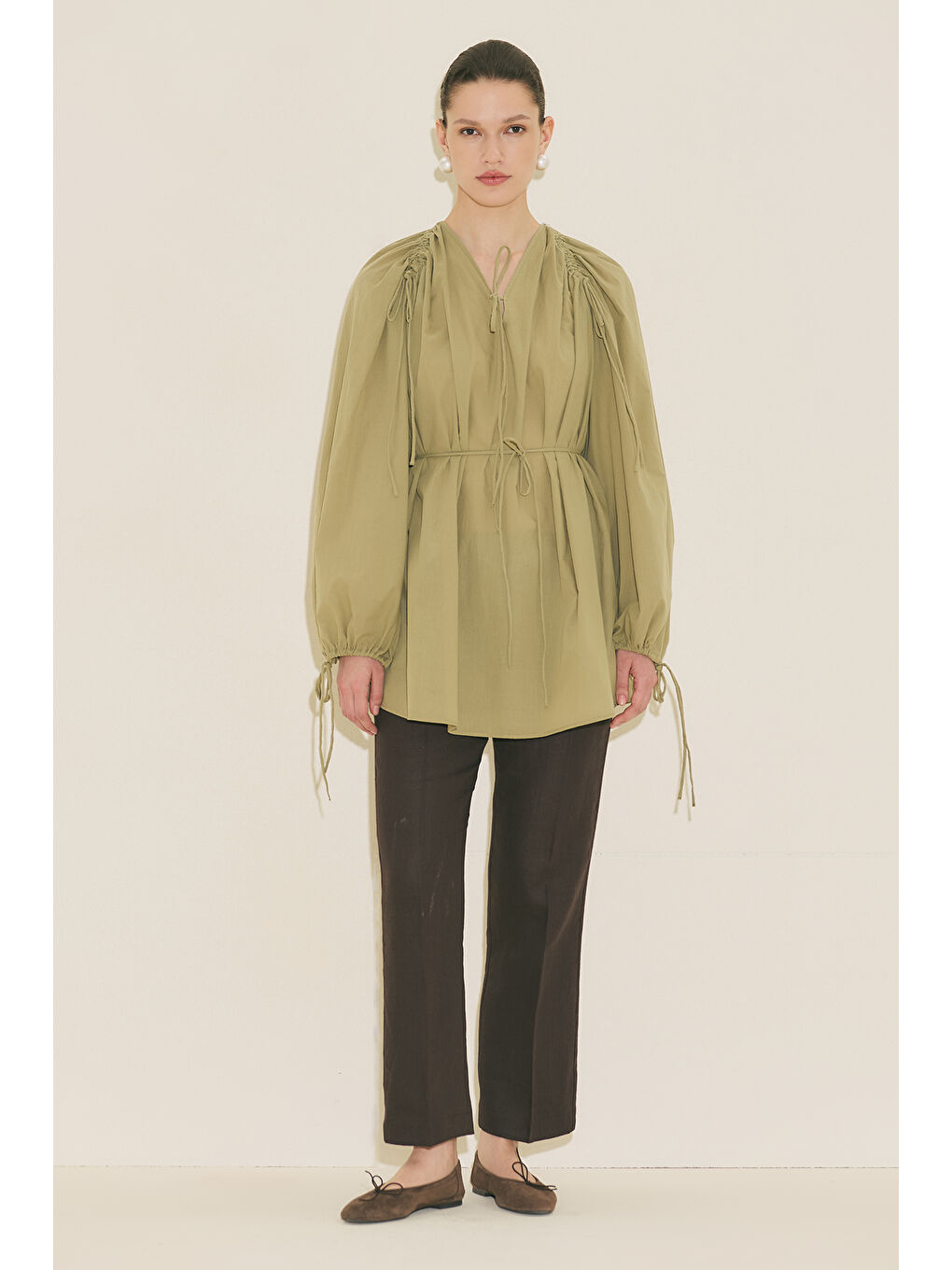 Bağlama Detaylı Tunik Elma Yeşili-7