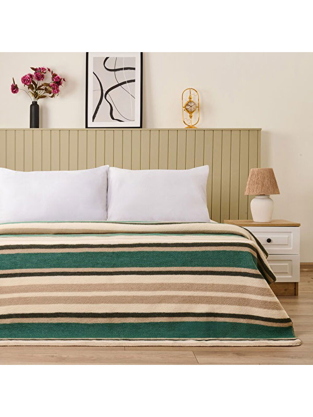 Soft Huzra Pamuklu Çift Kişilik Battaniye - Yeşil - 200x220 cm