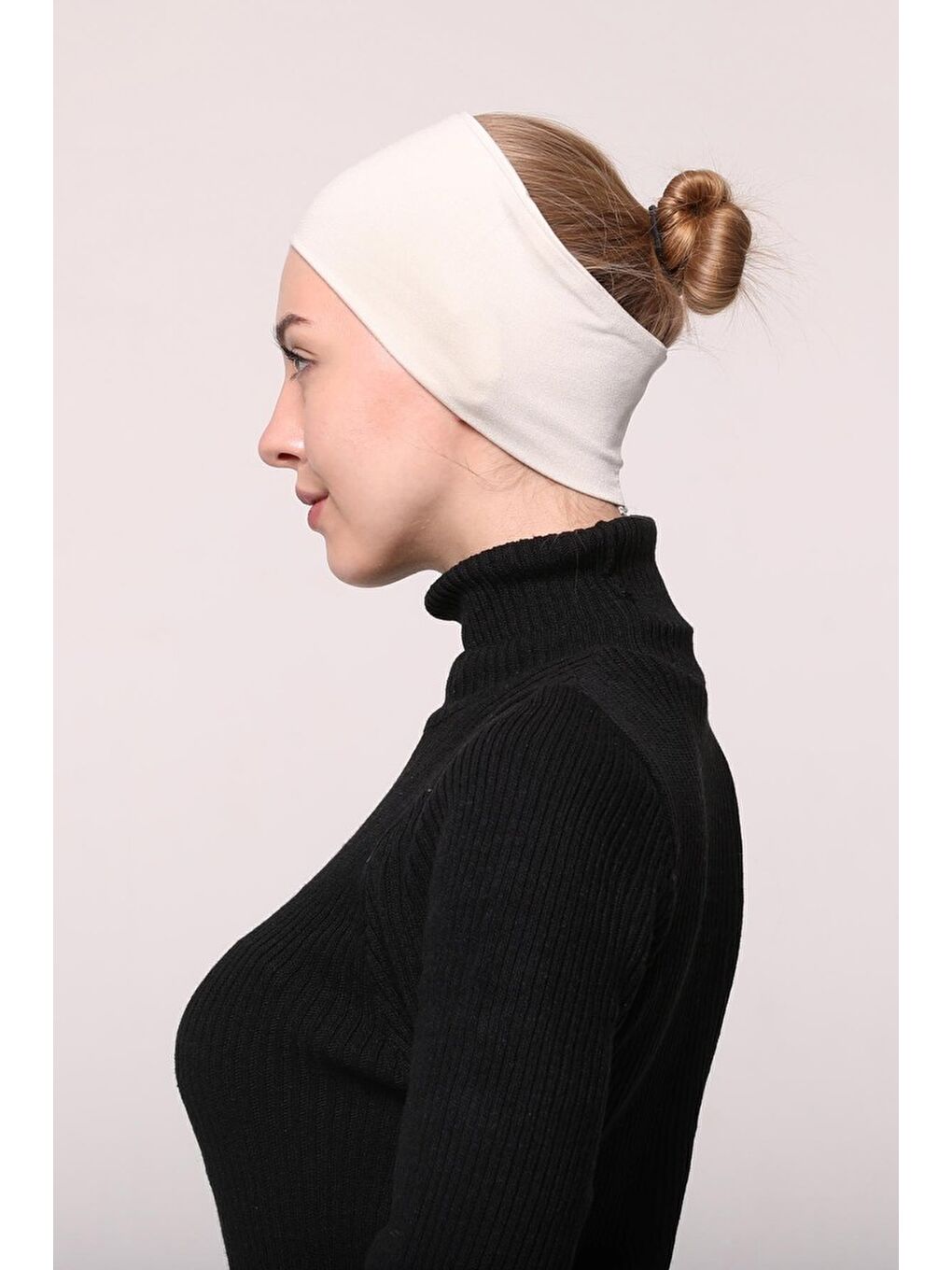 Altobeh Ekru Kadın Penye Dikişsiz Tesettür Bandana Bone Spor Saç Bandı - 2