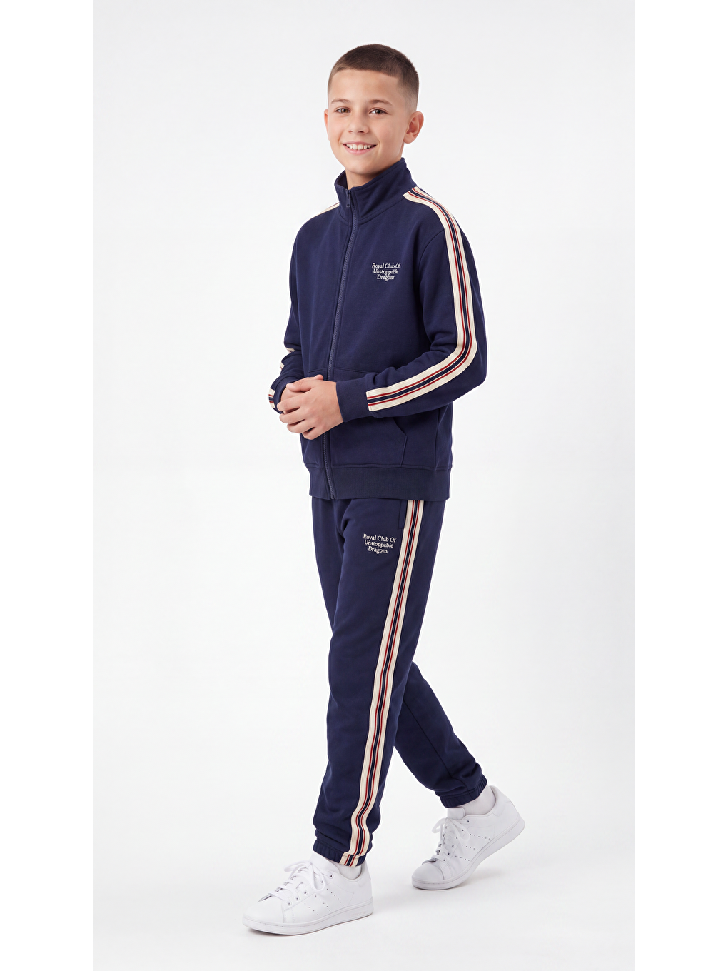 Lacivert Royal Club Baskılı Yumaşak Dokulu-comfort Kumaş Erkek Çocuk Alt Üst Eşofman Takımı-3