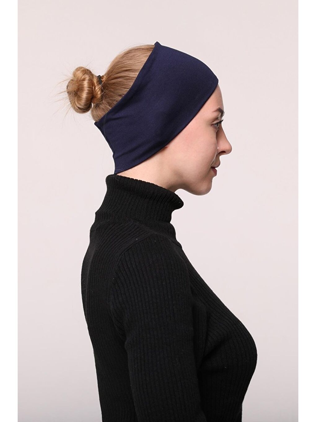 Altobeh Lacivert Kadın Penye Dikişsiz Tesettür Bandana Bone Spor Saç Bandı
