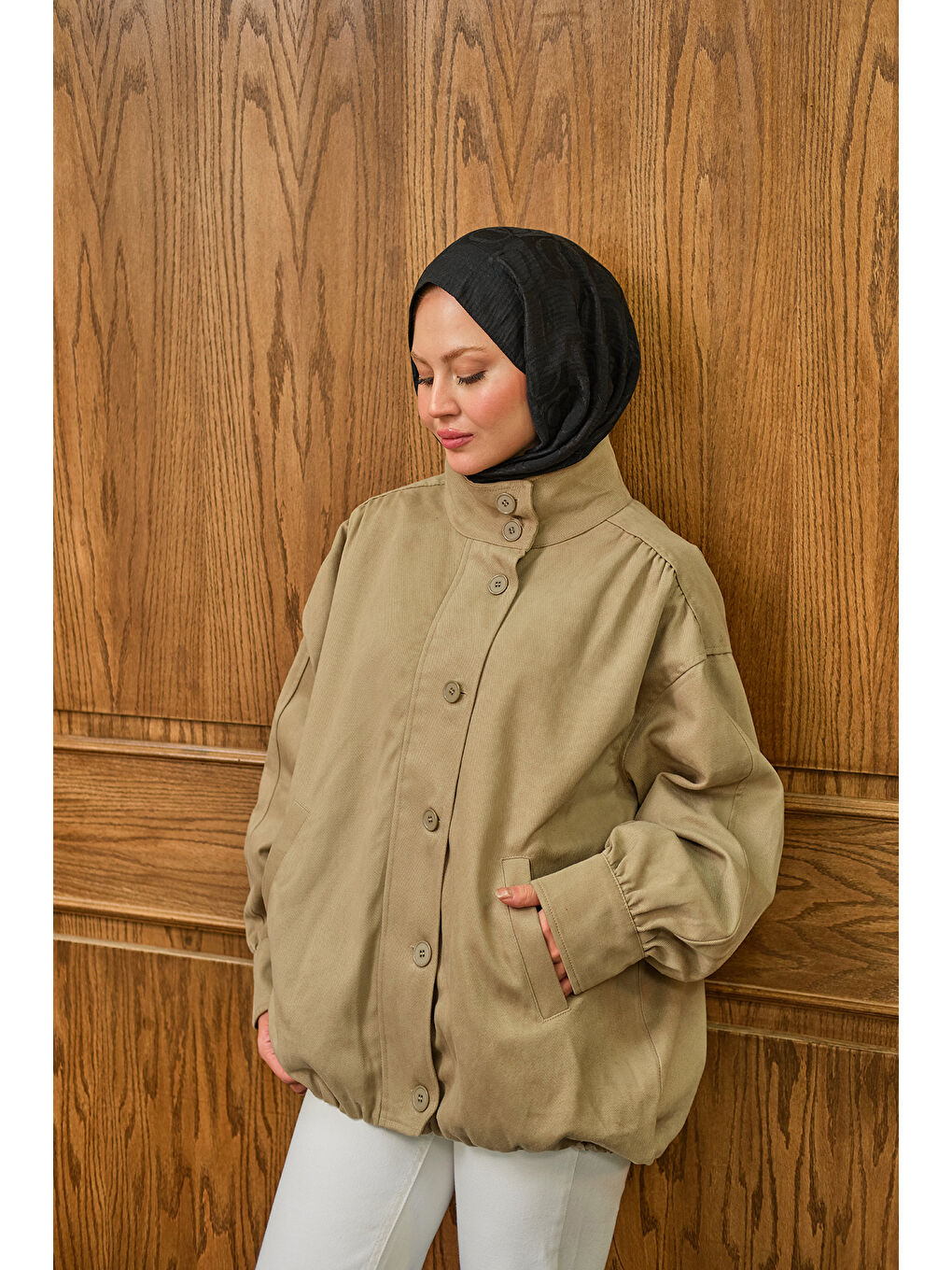 Bej Kadın Düğme Detaylı Ceket Vizon-2