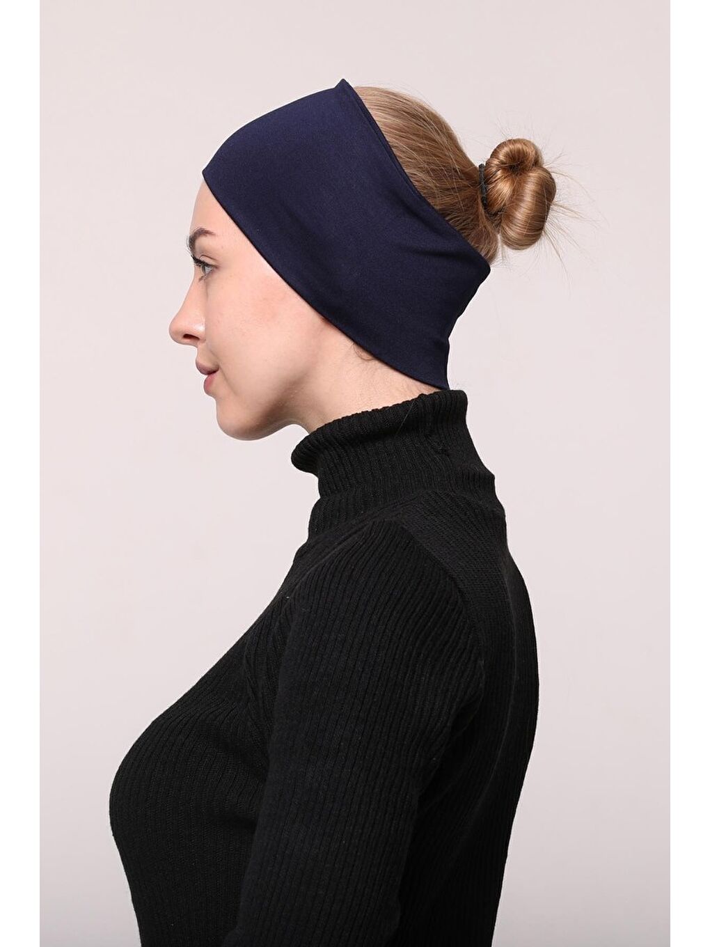 Altobeh Lacivert Kadın Penye Dikişsiz Tesettür Bandana Bone Spor Saç Bandı - 2
