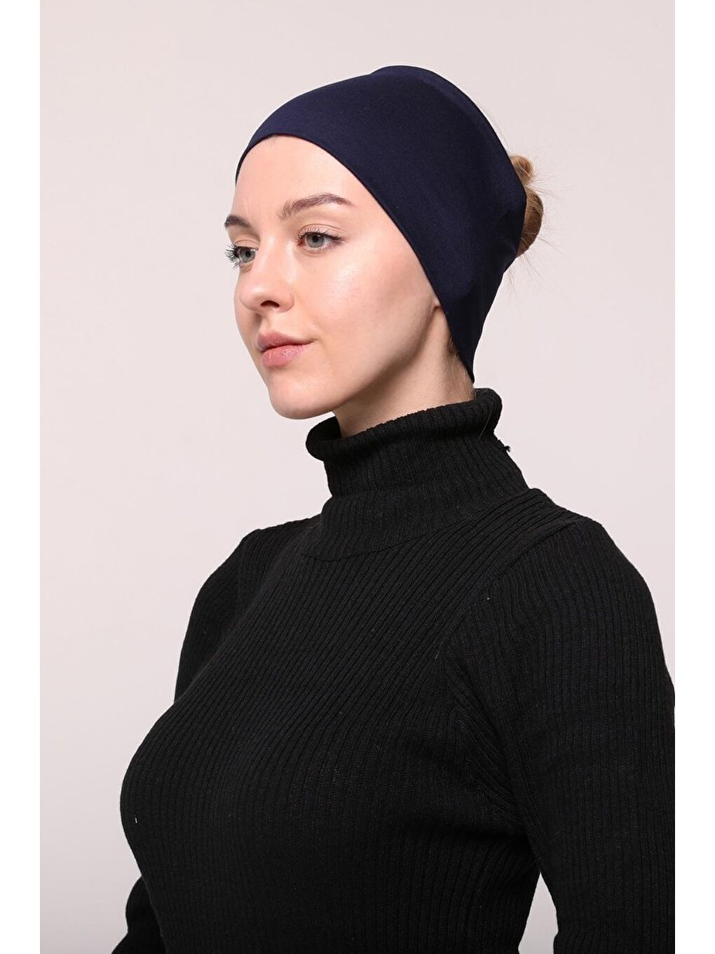 Altobeh Lacivert Kadın Penye Dikişsiz Tesettür Bandana Bone Spor Saç Bandı - 3