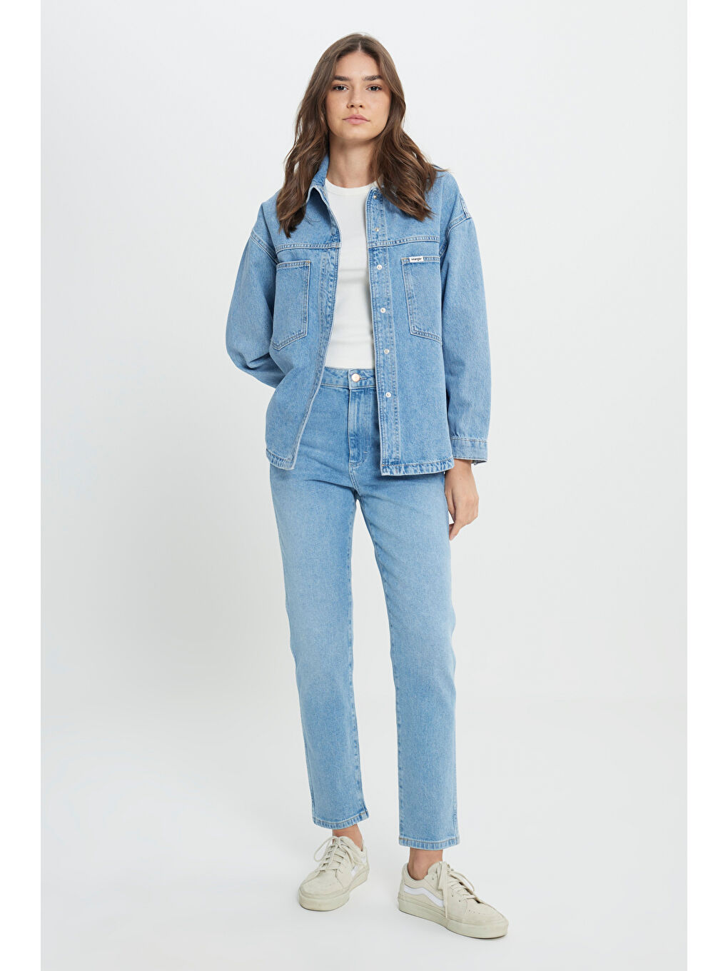 Yeşil Relaxed Fit Geniş Kesim %100 Pamuk İndigo Jean Denim Gömlek-3