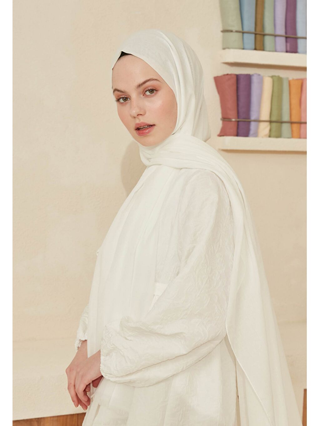 İnce Pamuk Vual Şal Beyaz-1