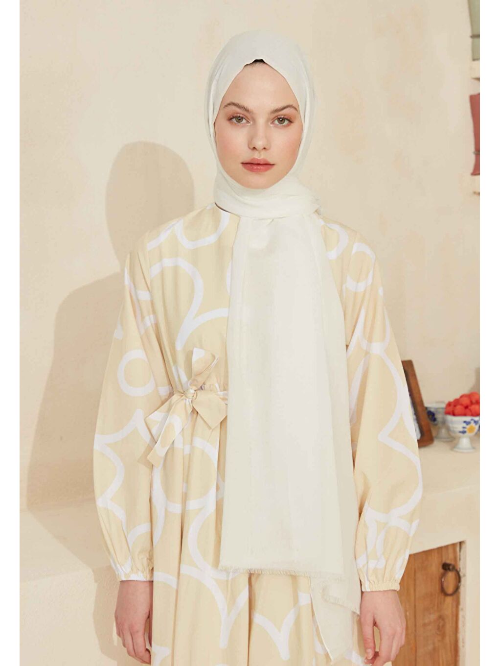 İnce Pamuk Vual Şal Beyaz-2