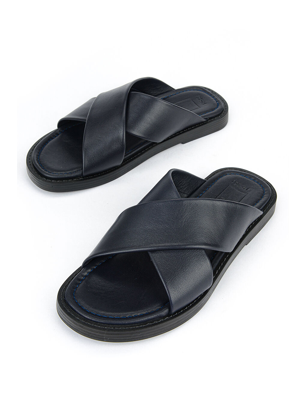 Erkek Hakiki Deri Terlik 1611045ZM153 Lacivert-4