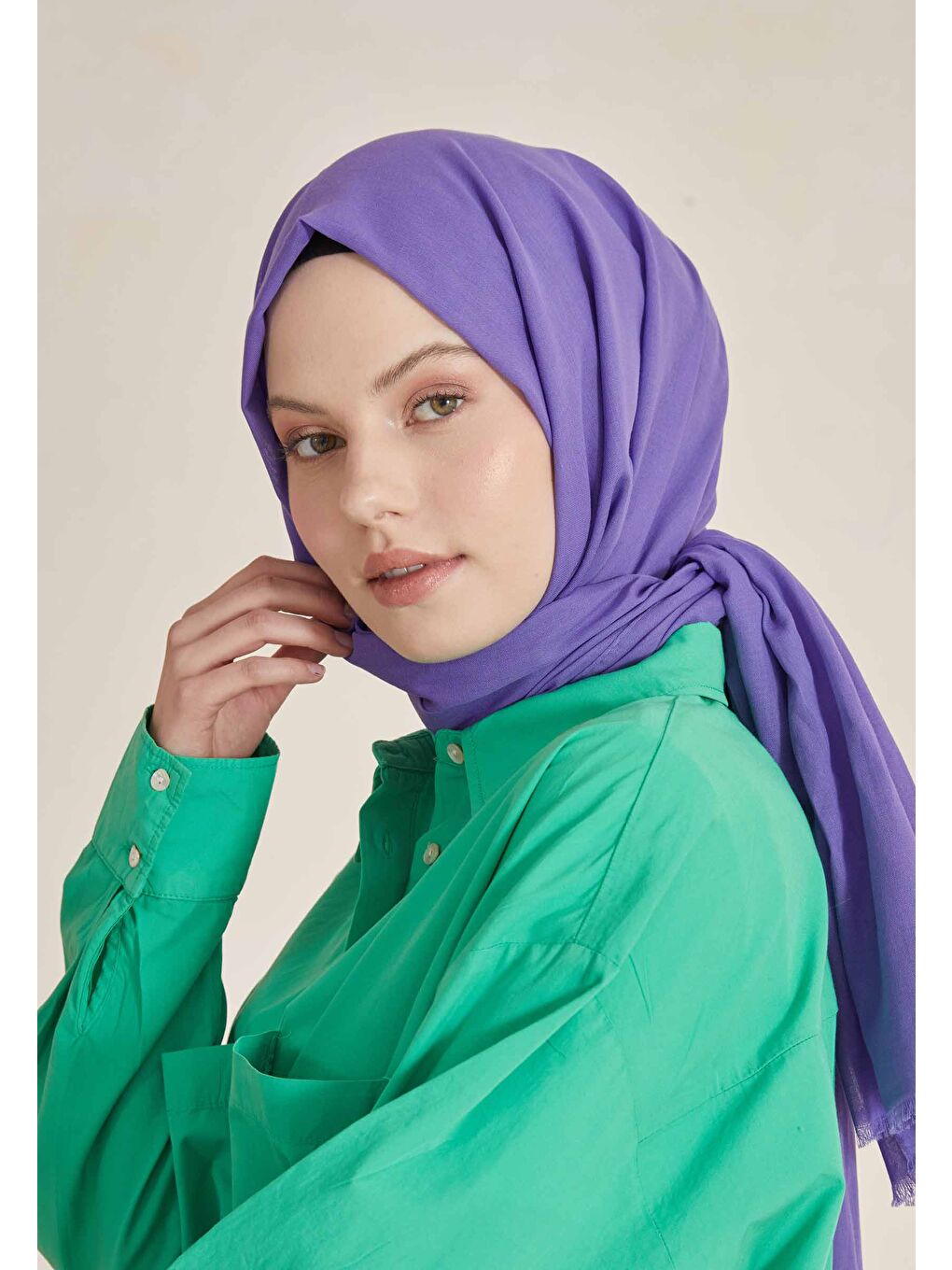 Mor İnce Pamuk Vual Şal Ametist-1