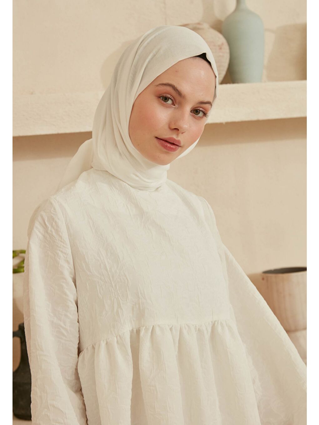 İnce Pamuk Vual Şal Beyaz-3