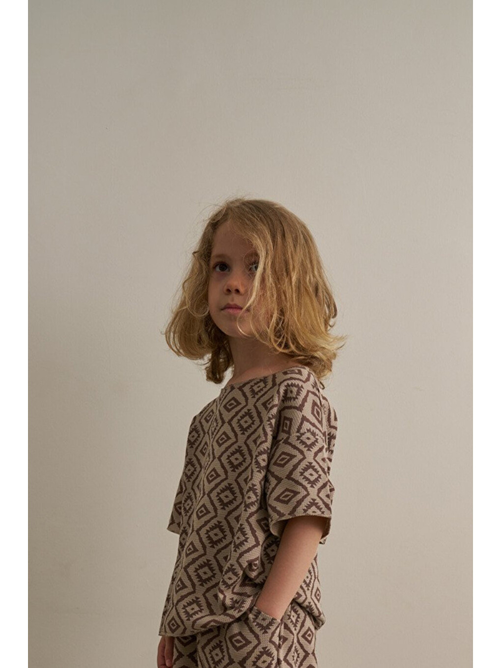 Kahverengi Boho Bloom Serisi Waffle T-shirt-1