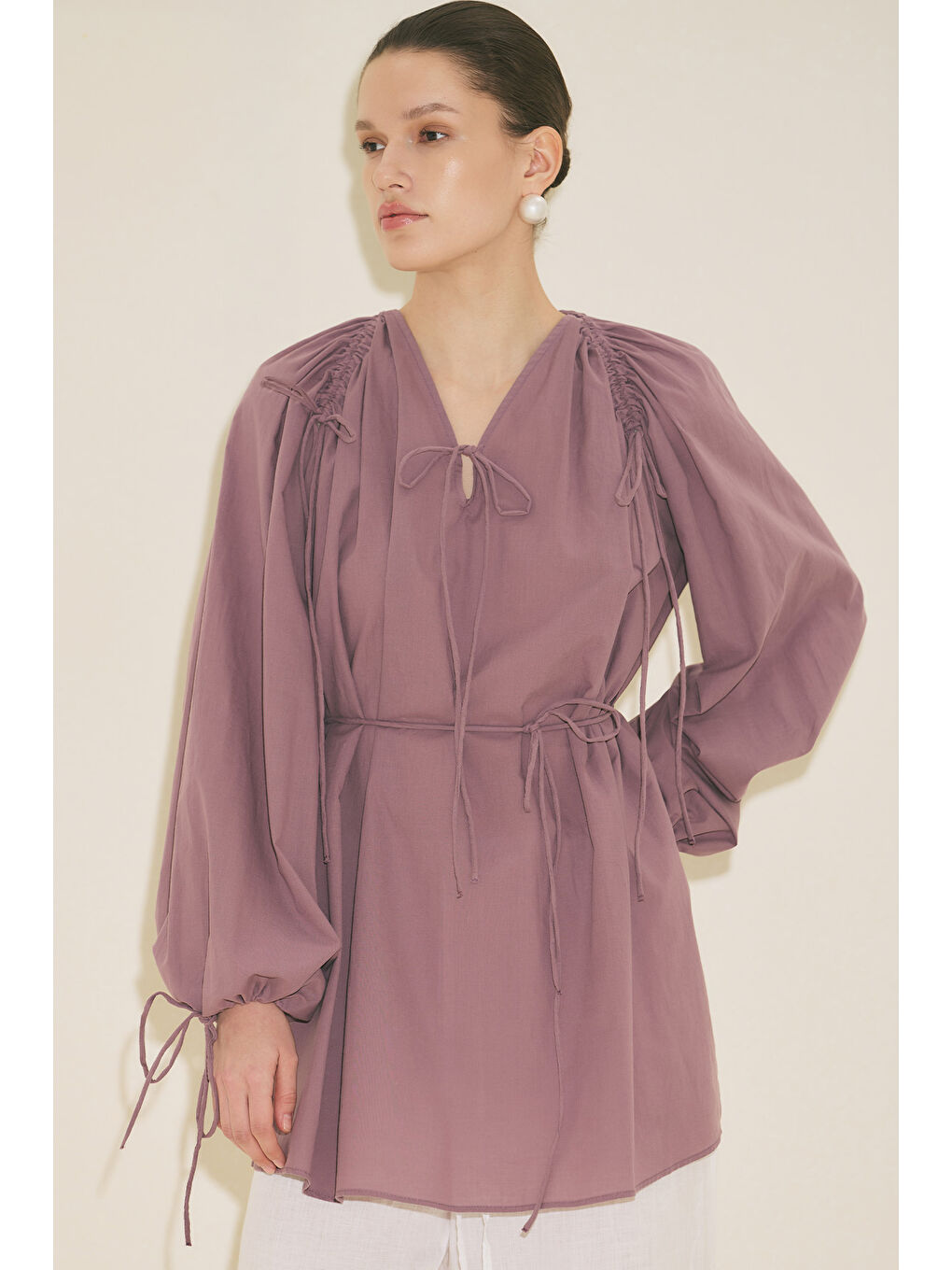 Bağlama Detaylı Tunik Pembe-4