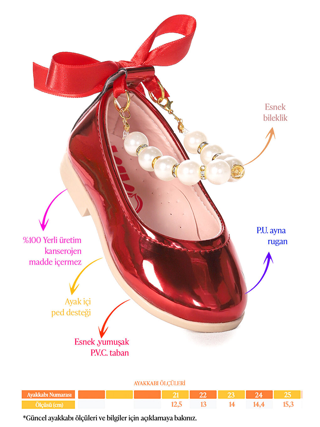 Kırmızı Blanch Ayna İncili Lastikli Kız Bebek Babet Ayakkabı-1