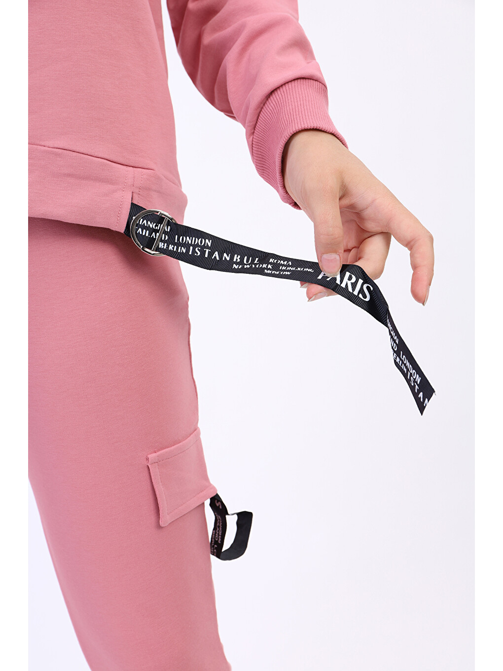 Pembe Kız Çocuk Reglan Kol Şerit Detaylı Baskılı Takım-8