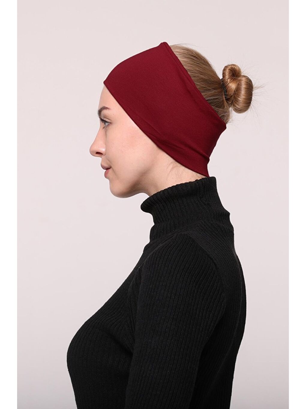 Altobeh Bordo Kadın Penye Dikişsiz Tesettür Bandana Bone Spor Saç Bandı - 2