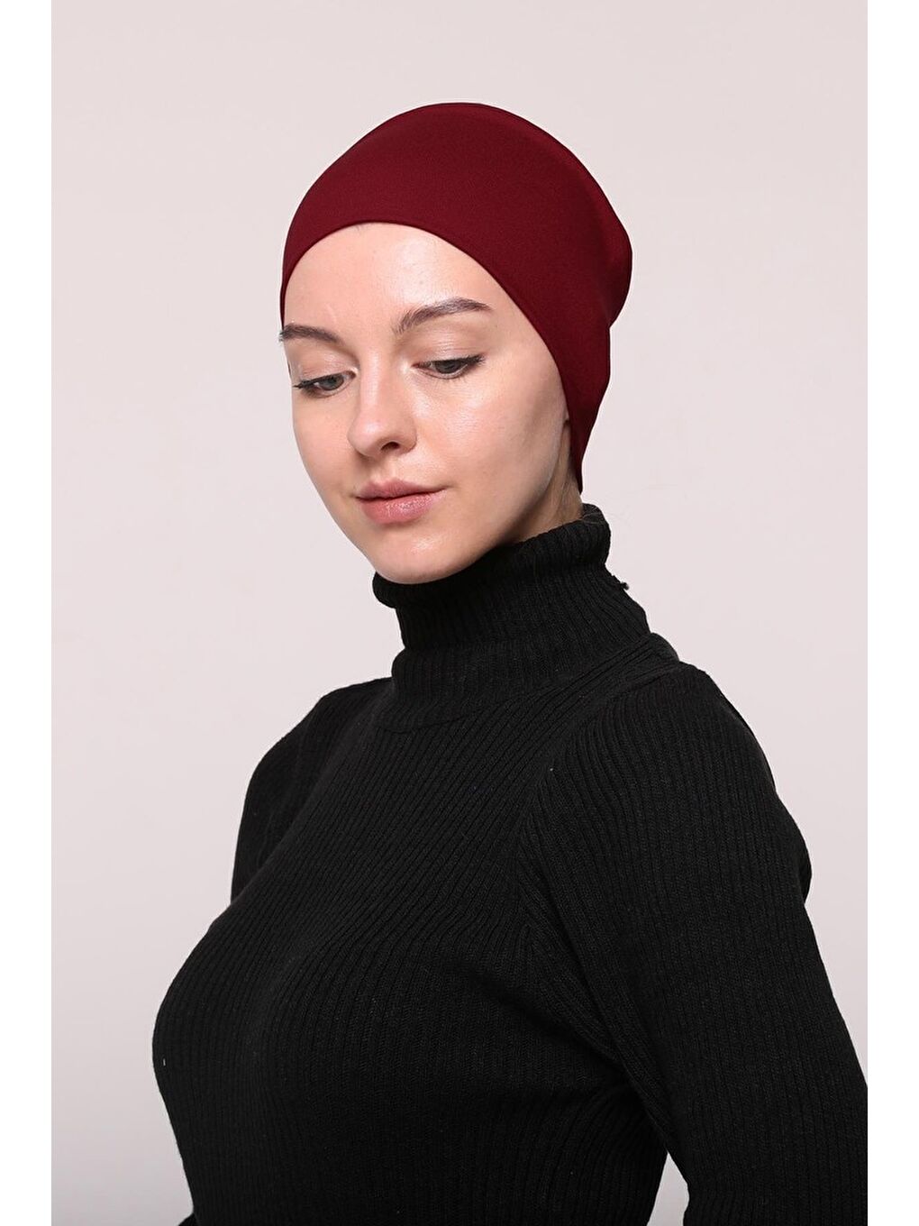 Altobeh Bordo Kadın Penye Dikişsiz Tesettür Bandana Bone Spor Saç Bandı - 3