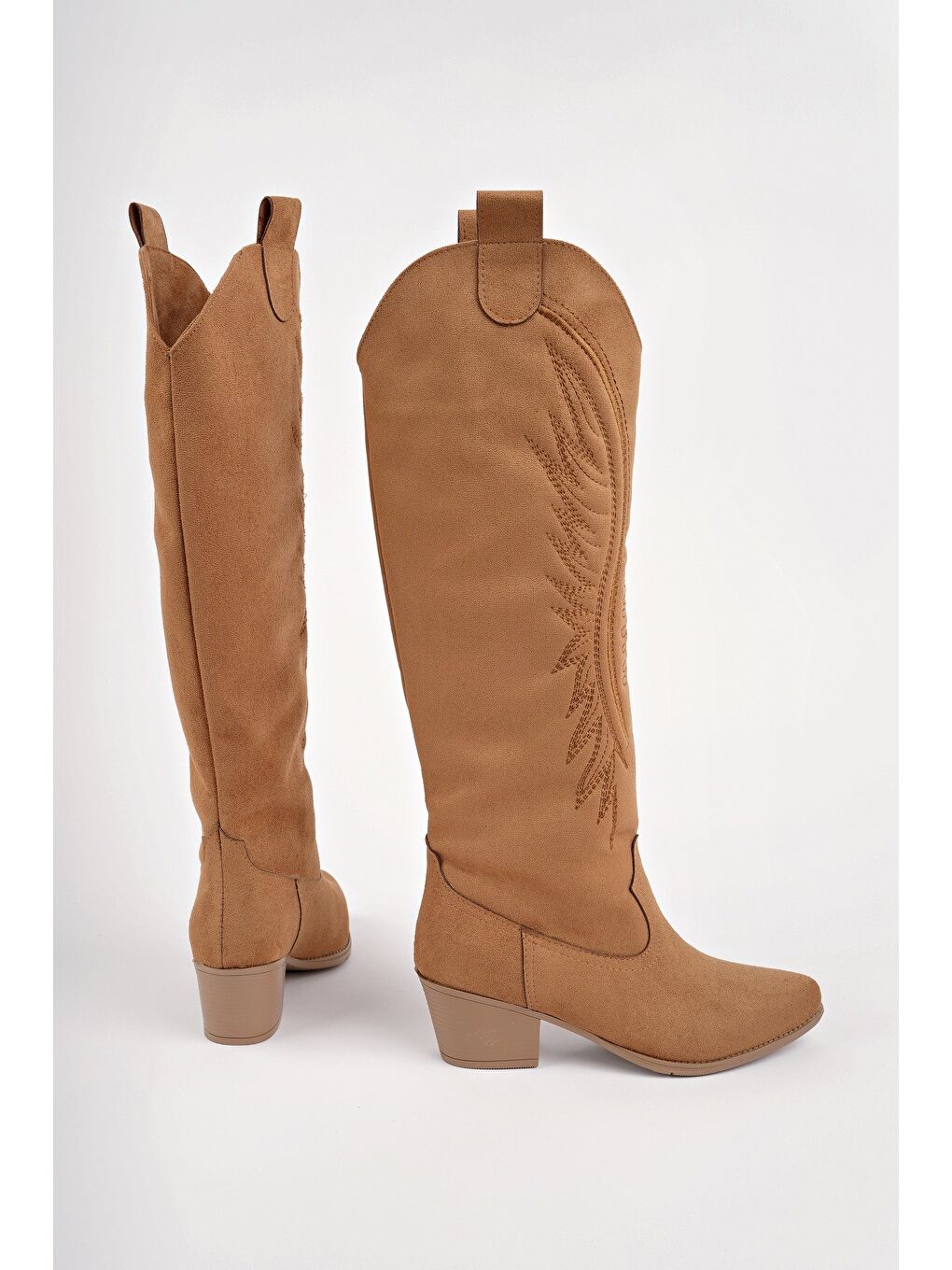 Kahverengi RODEO Dikiş Detaylı Kalın Topuklu Kovboy Kadın Çizme-1