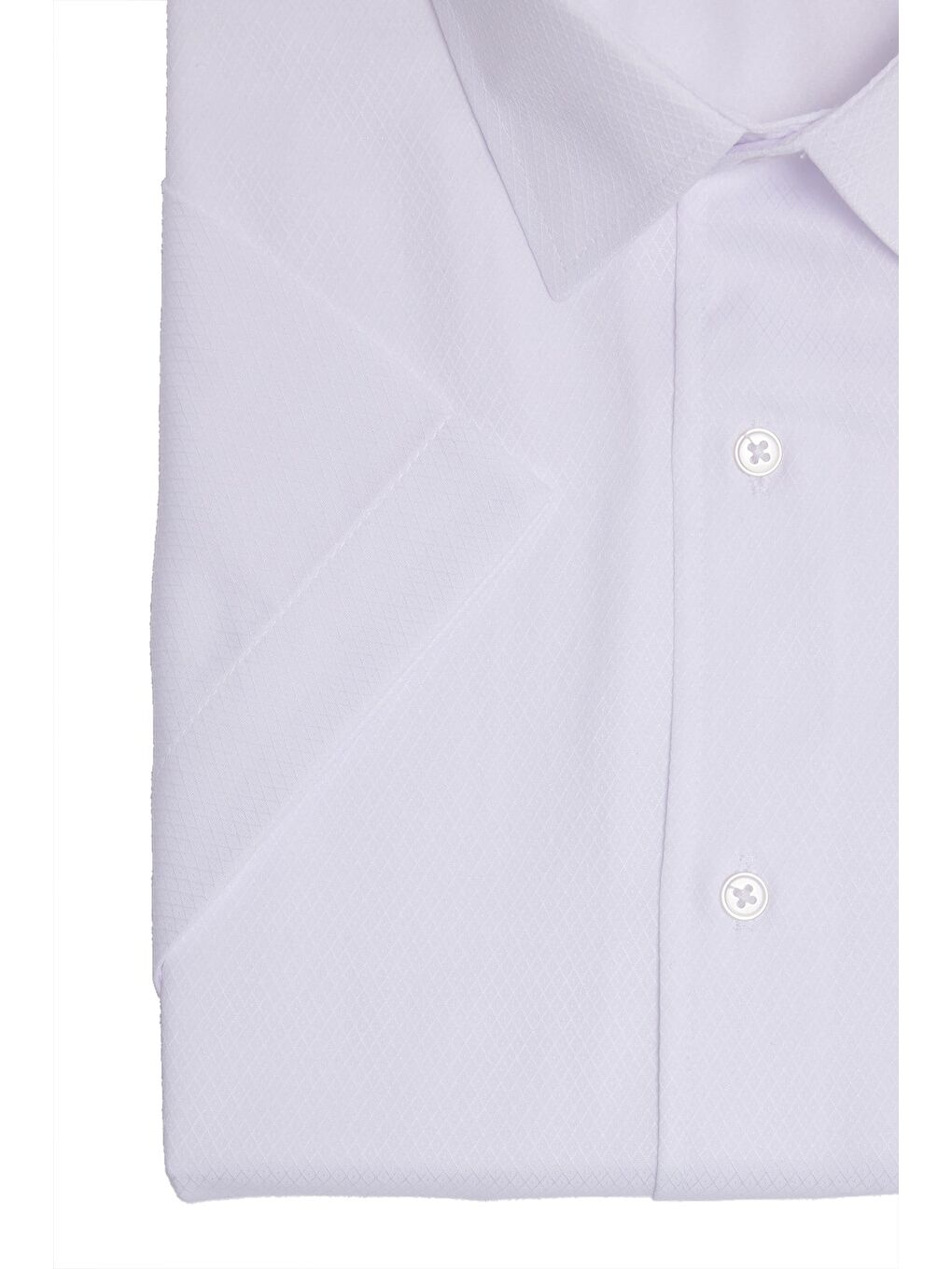 Erkek Big Size Büyük Beden Pamuklu Klasik Yaka Kısa Kollu Tek Cepli Armürlü Beyaz Gömlek-3