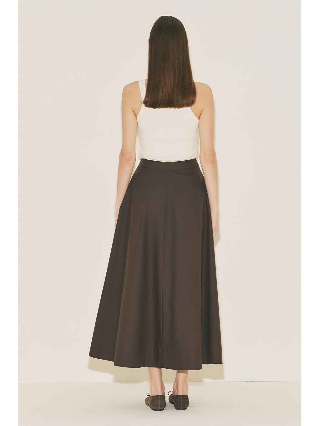 Kup Detaylı Kloş Etek Kahverengi-5