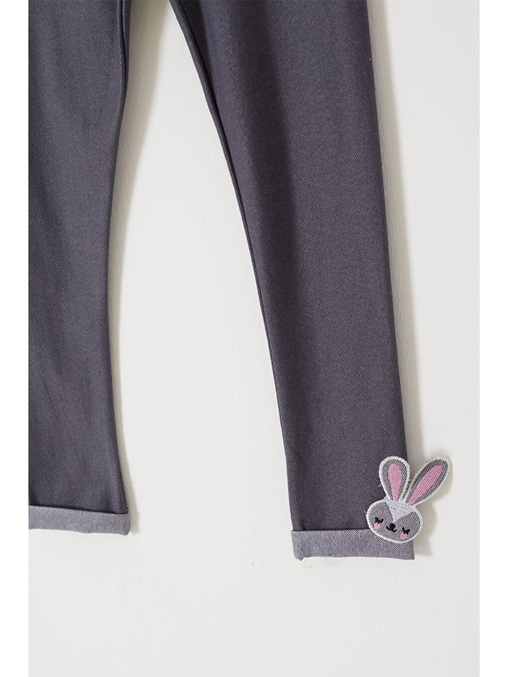 Renksiz Kız Çocuk Paçası Tavşan Detaylı 2'li Tayt Lacivert-Füme 18206-2