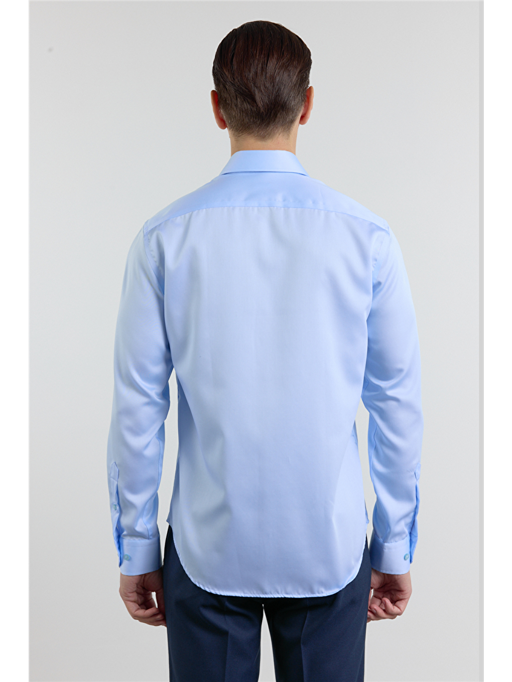 Mavi Saten İtalyan Yaka Uzun Kol Cepsiz Slim Fit %100 Pamuk Gömlek 1004255231-4