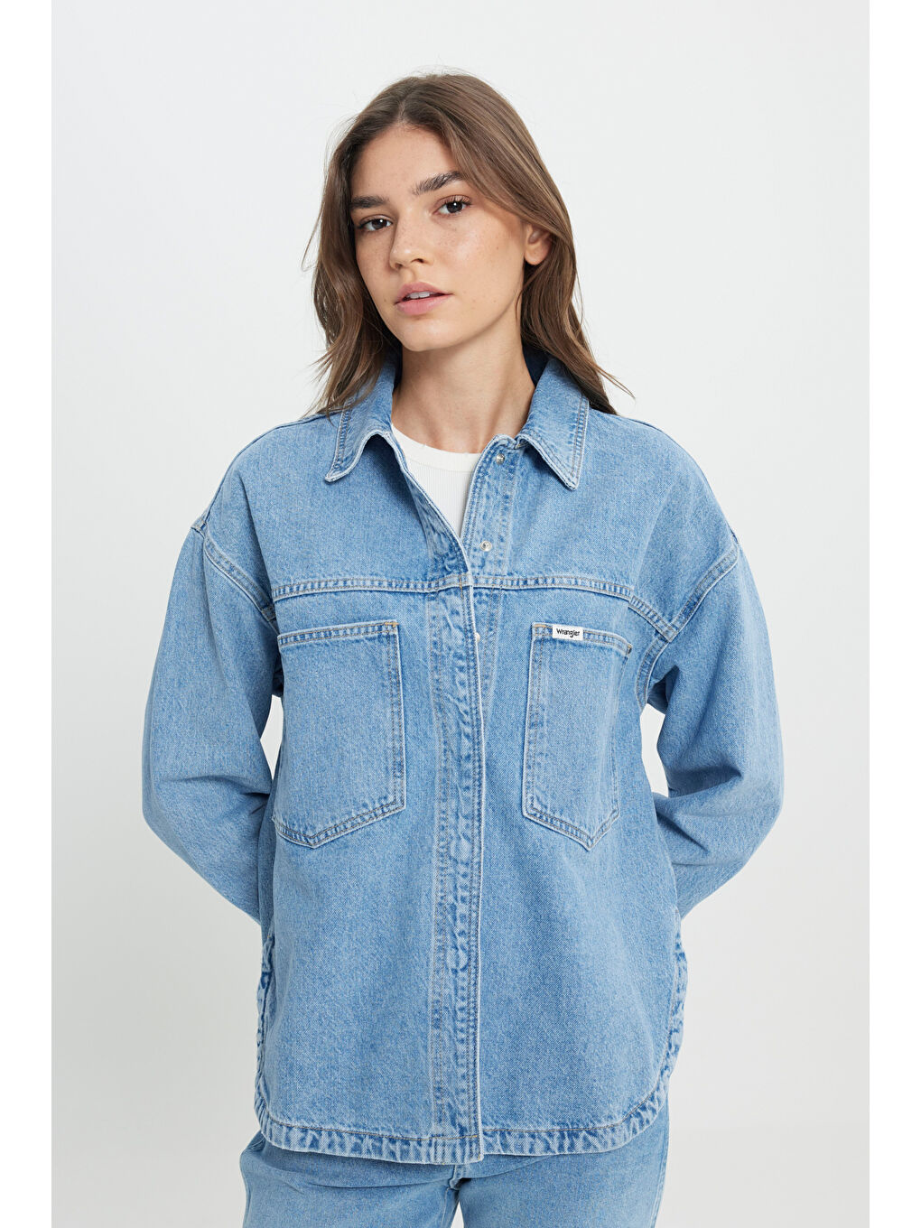 Yeşil Relaxed Fit Geniş Kesim %100 Pamuk İndigo Jean Denim Gömlek-6