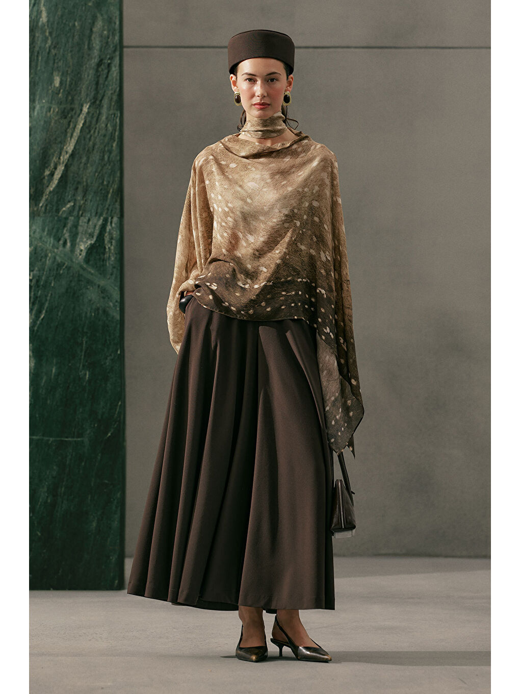 Kup Detaylı Kloş Etek Kahverengi-6