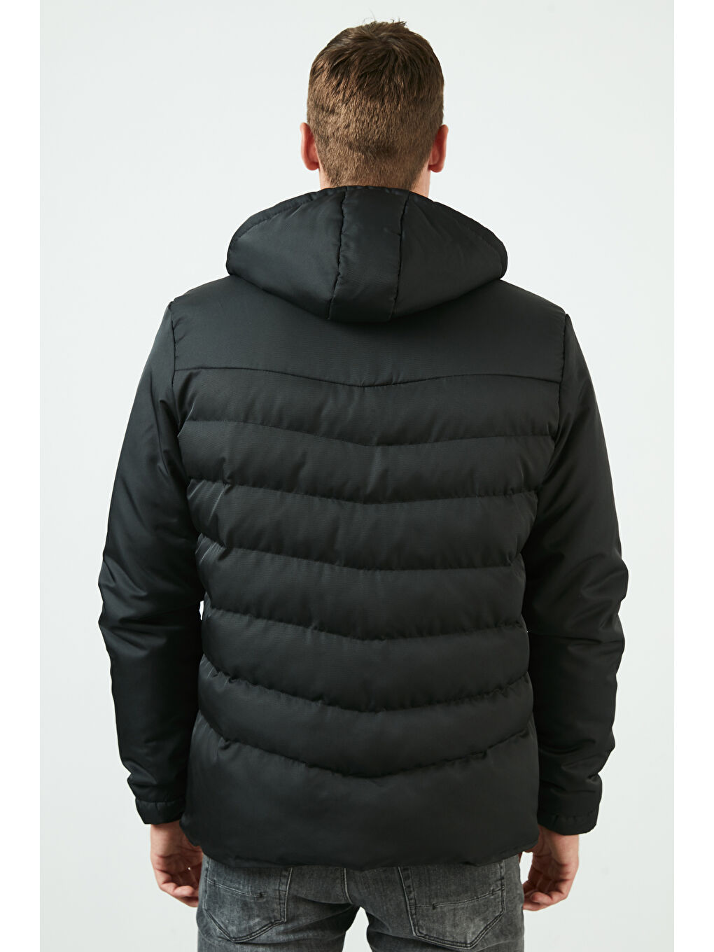 Siyah Slim Fit Kapüşonlu Cepli   100 Pamuk Erkek Şişme Mont 5712070-4