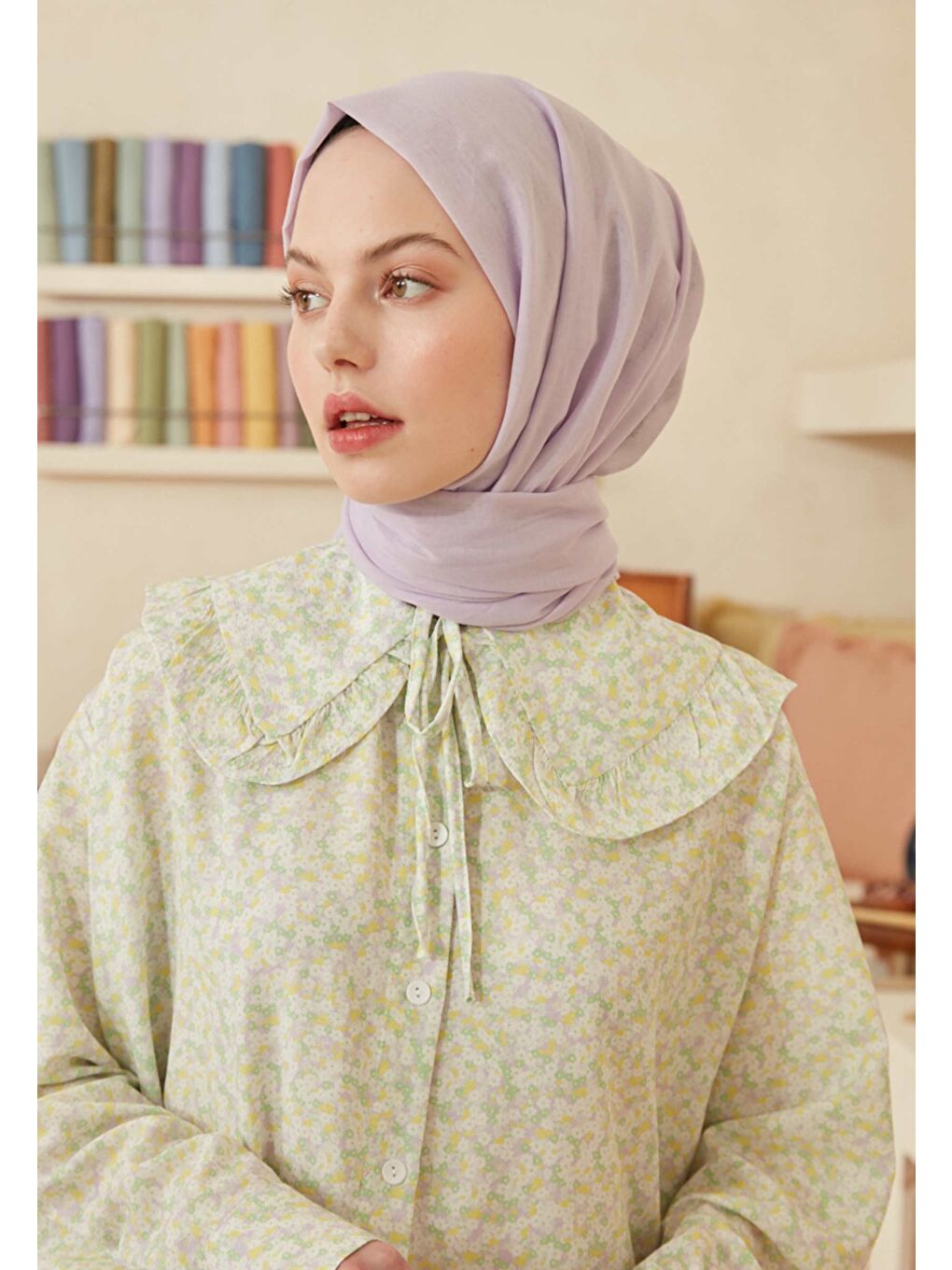 Lila İnce Pamuk Vual Şal Eflatun-2