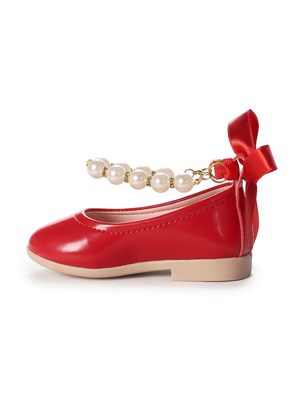 Kırmızı Blanch Rugan İncili Lastikli Kız Bebek Babet Ayakkabı-3