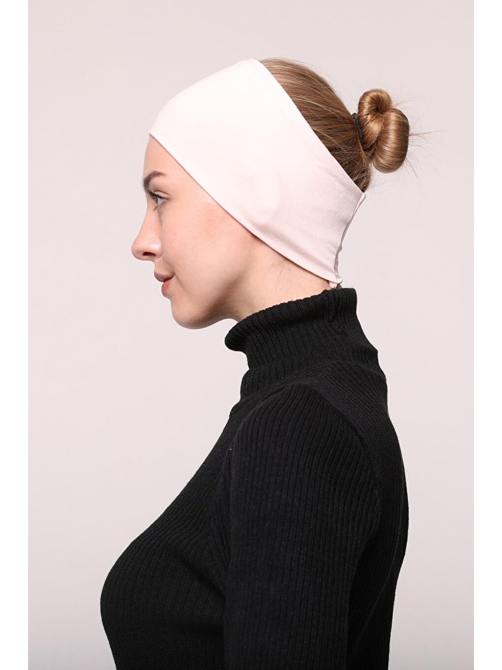 Pembe Kadın Penye Dikişsiz Tesettür Bandana Bone Spor Saç Bandı-2