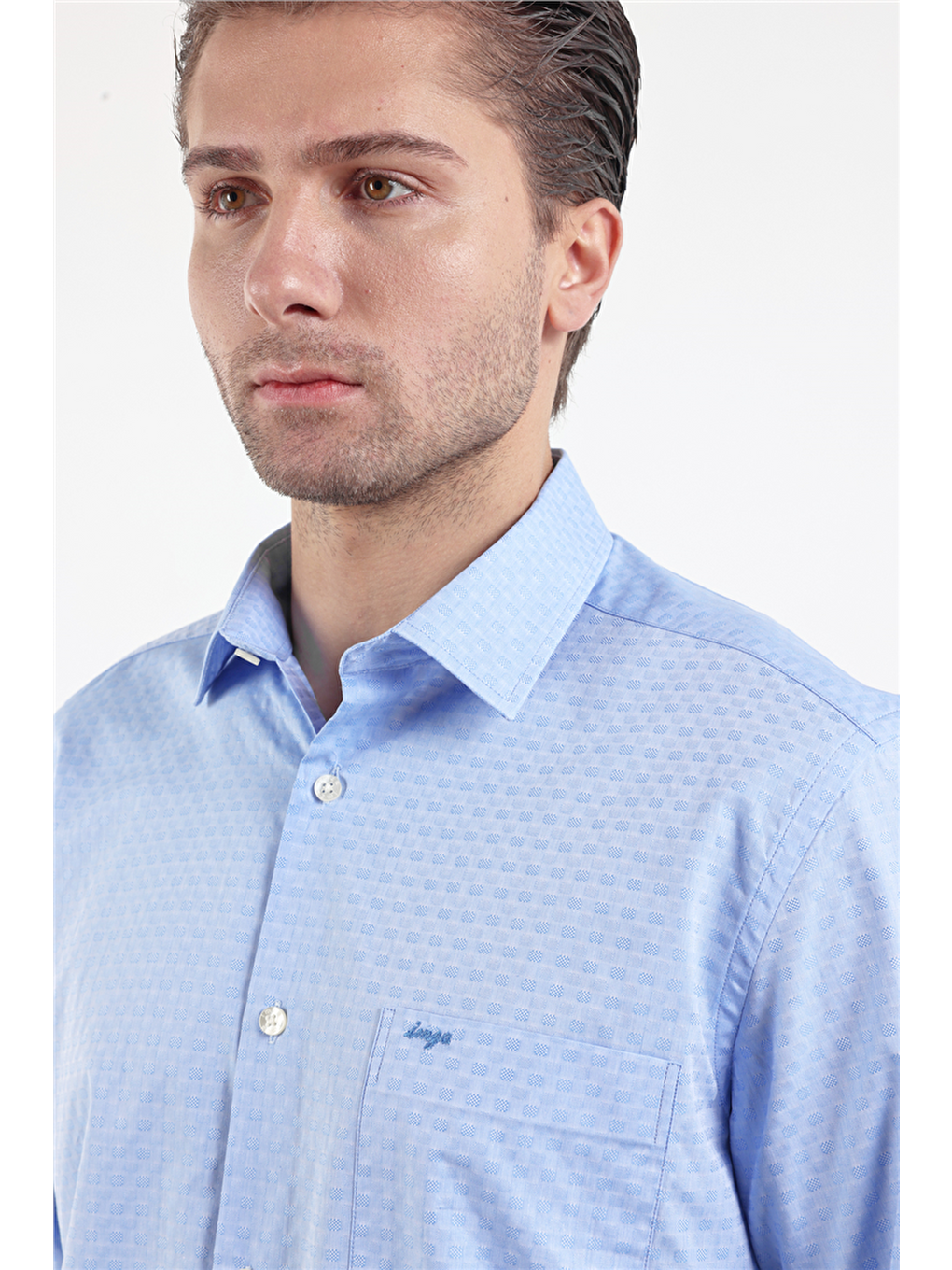 Mavi Sert Yaka Uzun Kol Cepli Comfort Fit %100 Pamuk Gömlek 1004260174-1