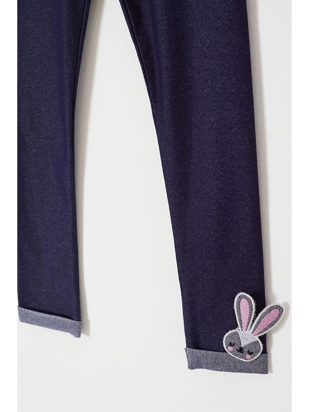 Renksiz Kız Çocuk Paçası Tavşan Detaylı 2'li Tayt Lacivert-Füme 18206-4