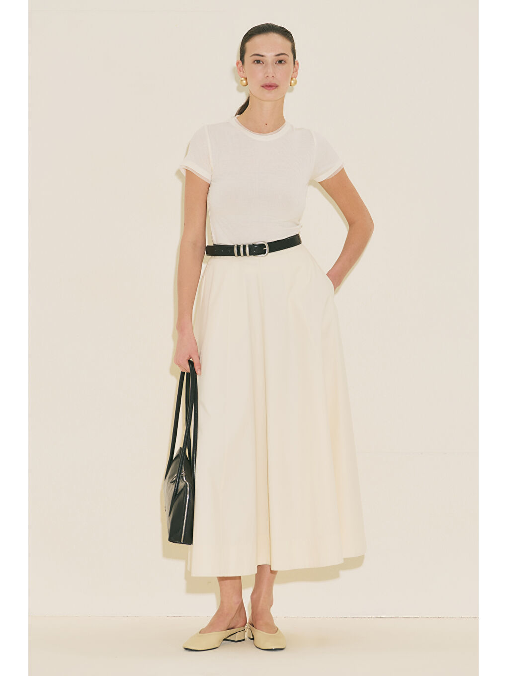 Bej Kup Detaylı Kloş Etek Vanilya