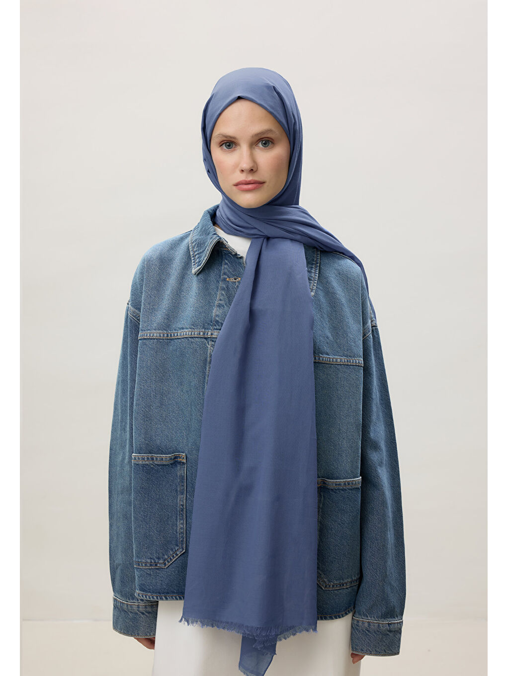 İnce Pamuk Vual Şal Jean Mavi