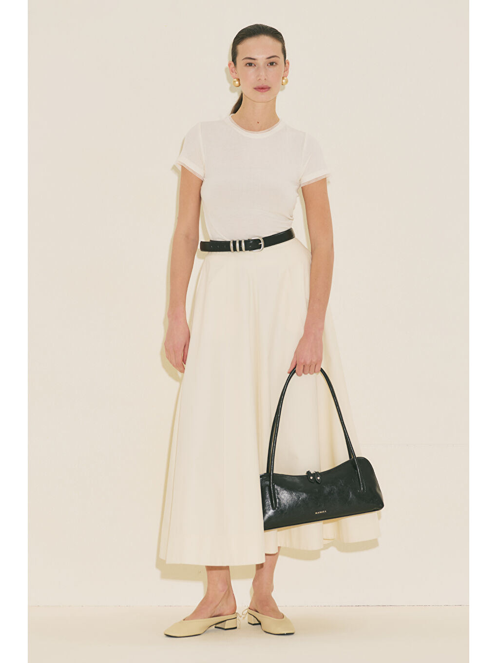 Bej Kup Detaylı Kloş Etek Vanilya-1