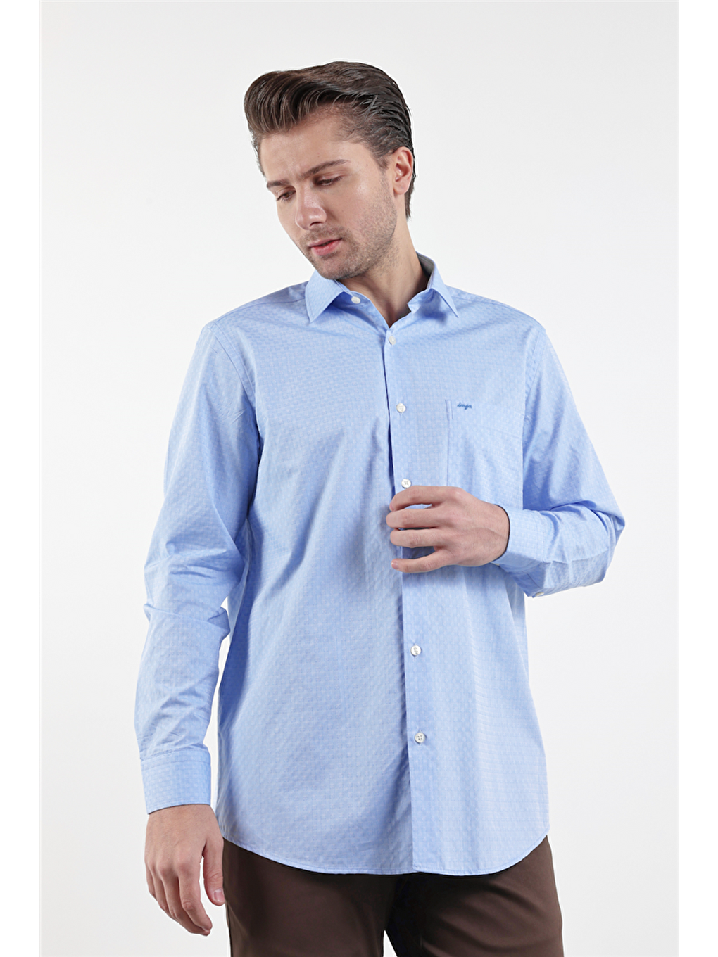 Mavi Sert Yaka Uzun Kol Cepli Comfort Fit %100 Pamuk Gömlek 1004260174-4